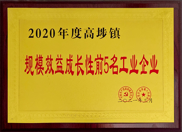 2020年度高埗鎮 規模效益成長(cháng)性前5名工業(yè)企業(yè)